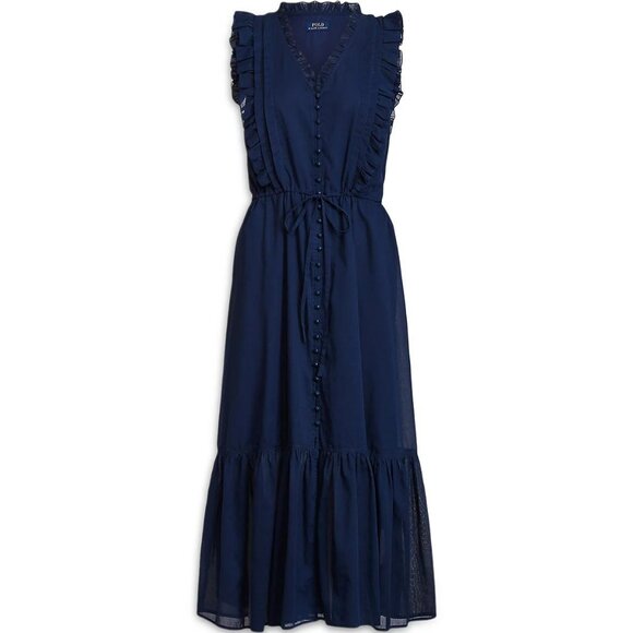Polo Ralph Lauren Ruffle Trim Cotton Sleeveless Dress NWT Sz 2 Navy Blue - Picture 5 of 12